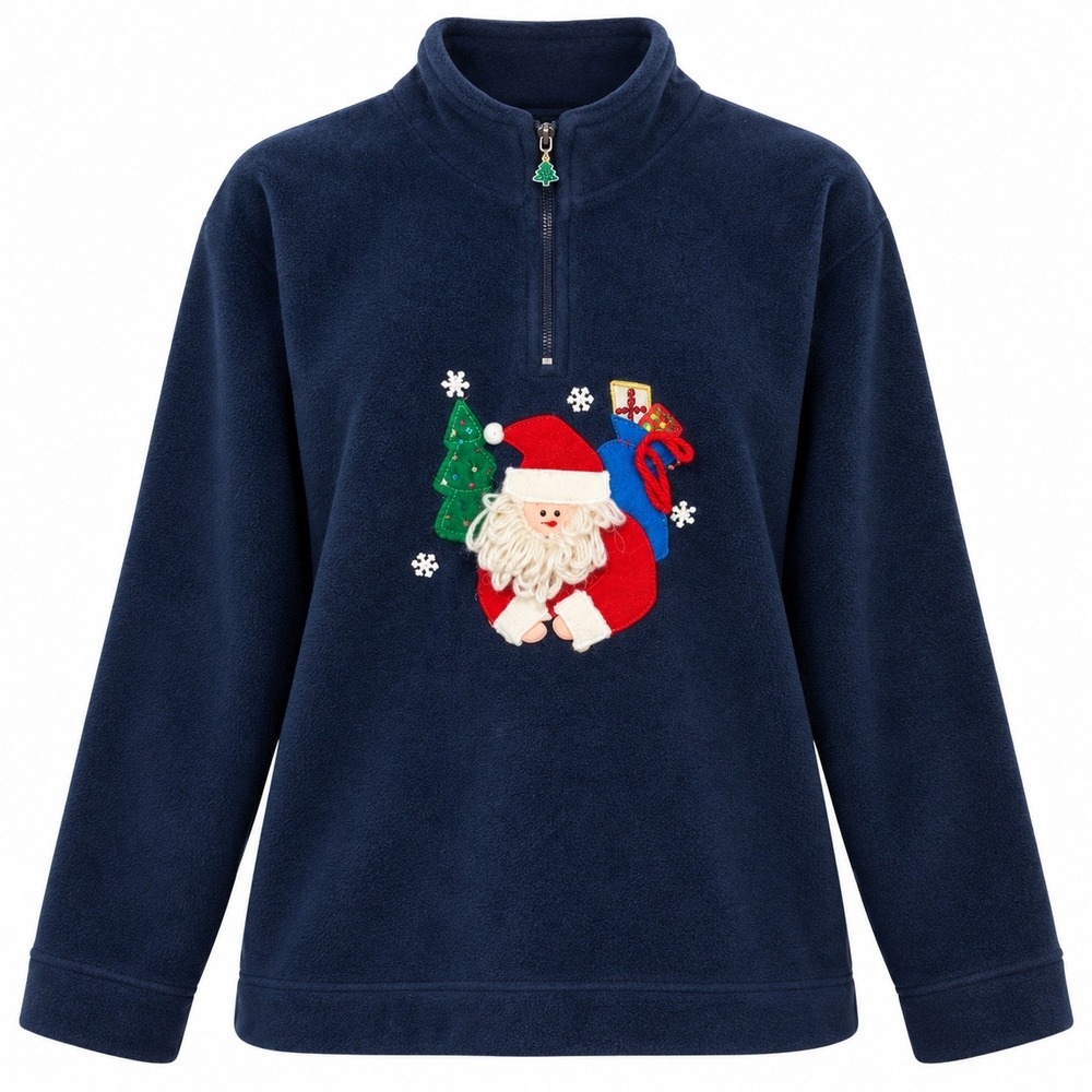 Holiday Grandmacore Santa Fleece Quarter Zip Girls XL 16/18 Ugly Sweater Festive